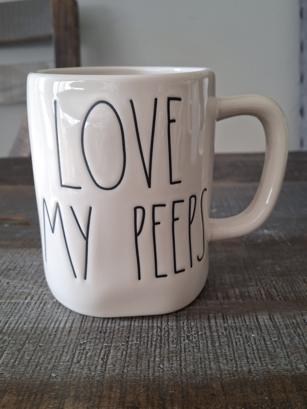 Rae Dunn Cream Mug with Black Lettering - LOVE MY PEEPS